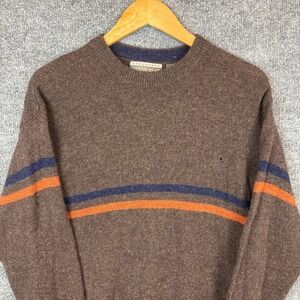 VTG Structure Lambswool Retro Chest Stripe Crewneck Sweater Large Brown Orange